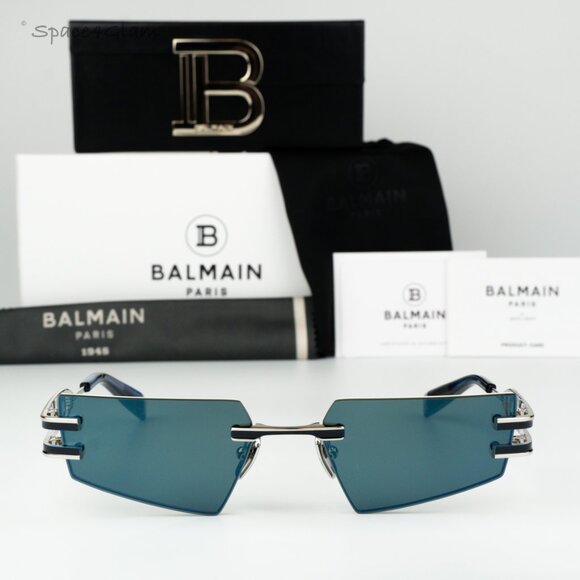 Balmain Women Sunglasses Silver Blue Mirror Geometric FIXE BPS-123E-54 BRAND NEW - Picture 3 of 11